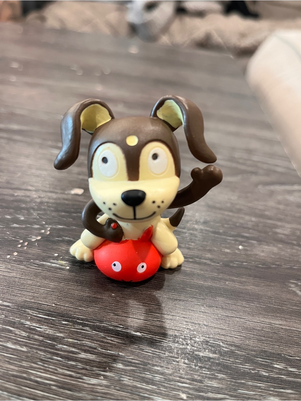 Brown and Cream Puppy Action Figure with Red Ball - Kids Playset